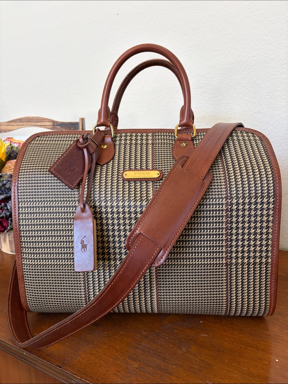 RARE Ralph Lauren Vintage πΏπππ & πΎππ¦ Houndstooth Boston Travel Doctors Lg Bag - Picture 1 of 16